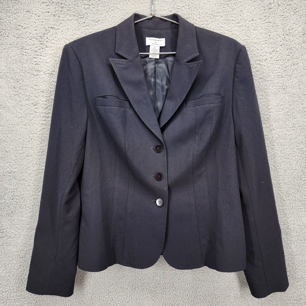 Philosophy by Republic Womens Black 3-Button Blazer Jacket Size 14 Professional